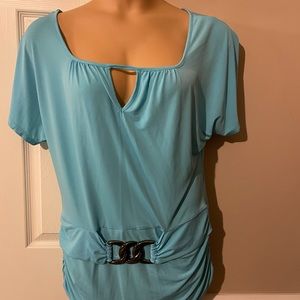 Blue blouse with attached belt accessory